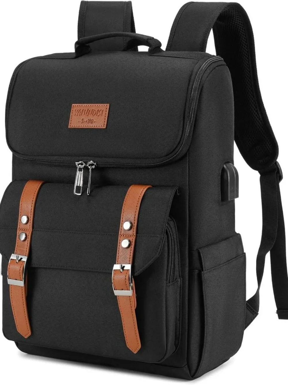 Vintage Laptop Backpack with USB Charging Port for Travel, College, Fits 15.6